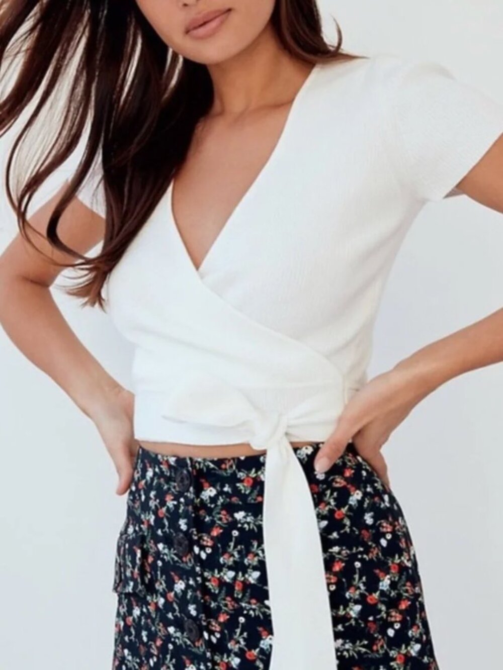Aritzia Little Moon Short Sleeve Tie Knit Top